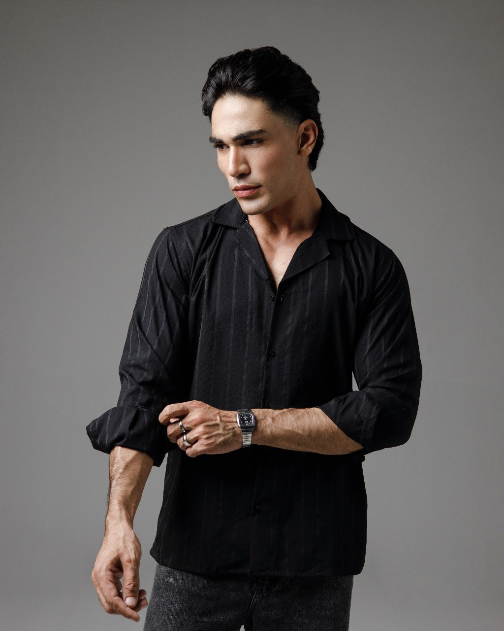 Black drop line cuban shirt