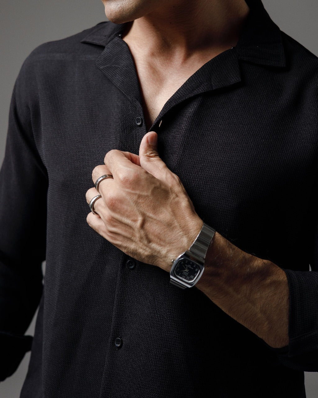 Black knitted cuban shirt