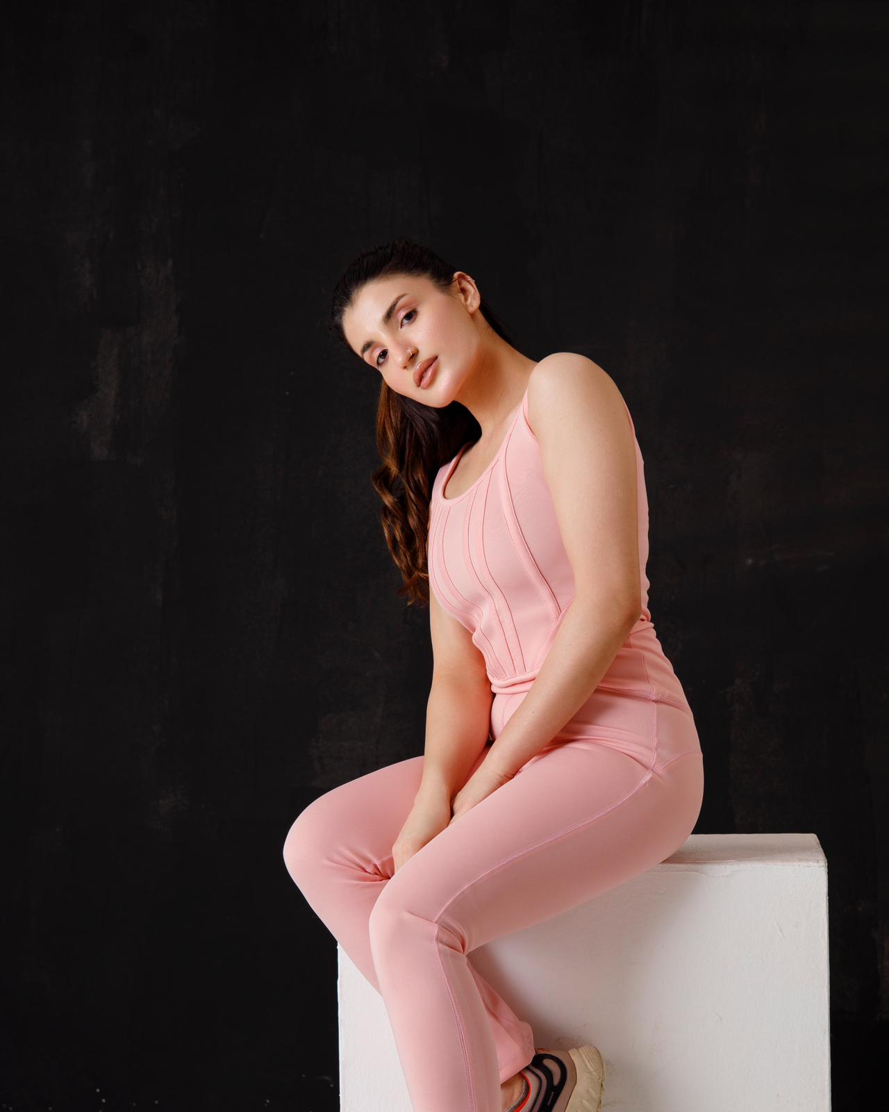 Baby pink CorsetTop and Slit Flarred leggings
