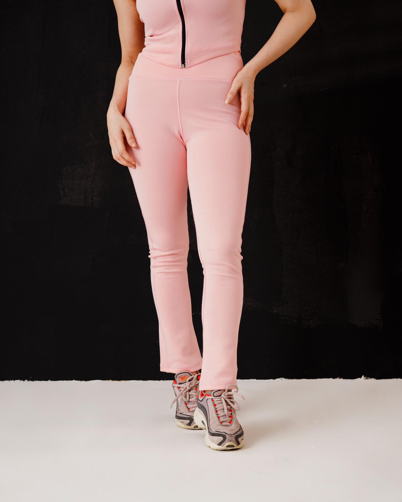 Baby pink zipper top and Slit Flarred Leggings