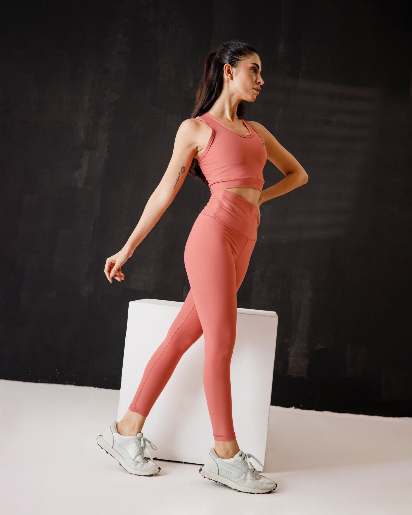 Dusty pink sports bra and legging