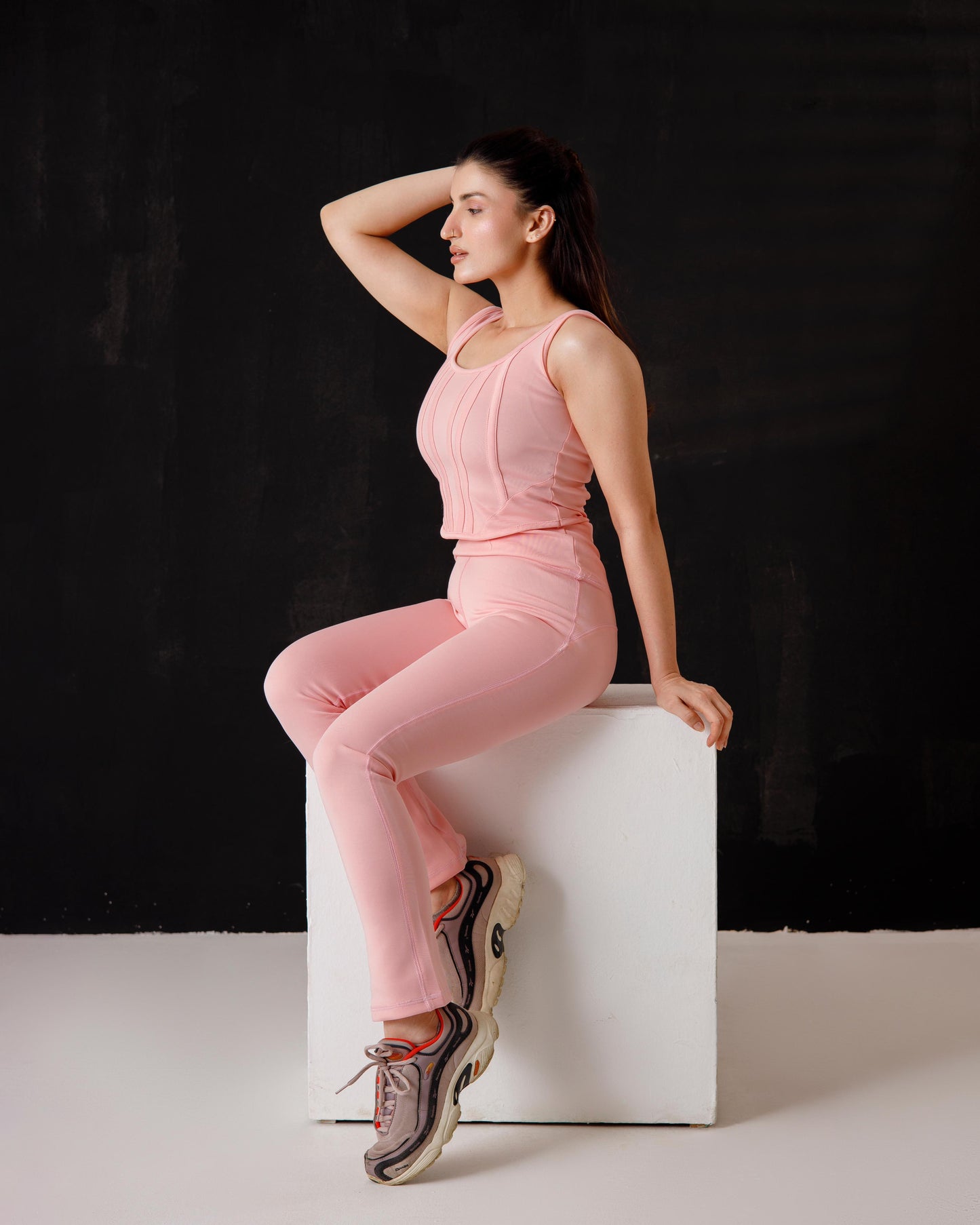 Baby pink CorsetTop and Slit Flarred leggings