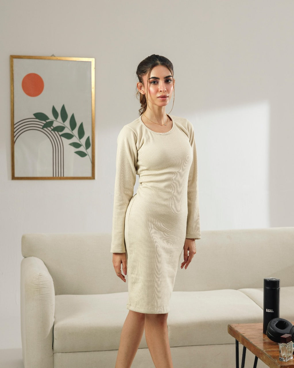 Mist Biege Ribbed Bodycon