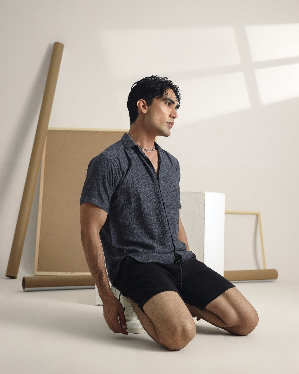 Grey dobby cuban shirt