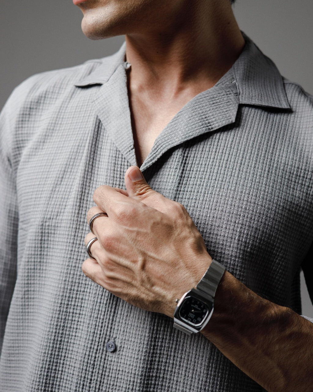 Grey textured cuban shirt