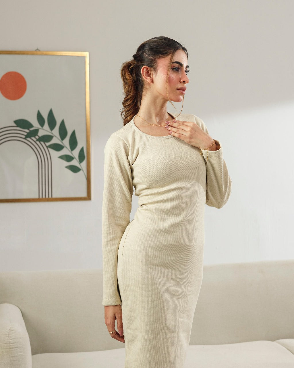Mist Biege Ribbed Bodycon