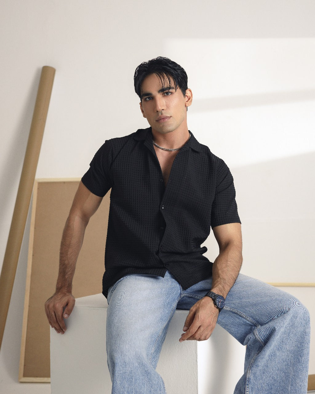 Black cuban collar shirt