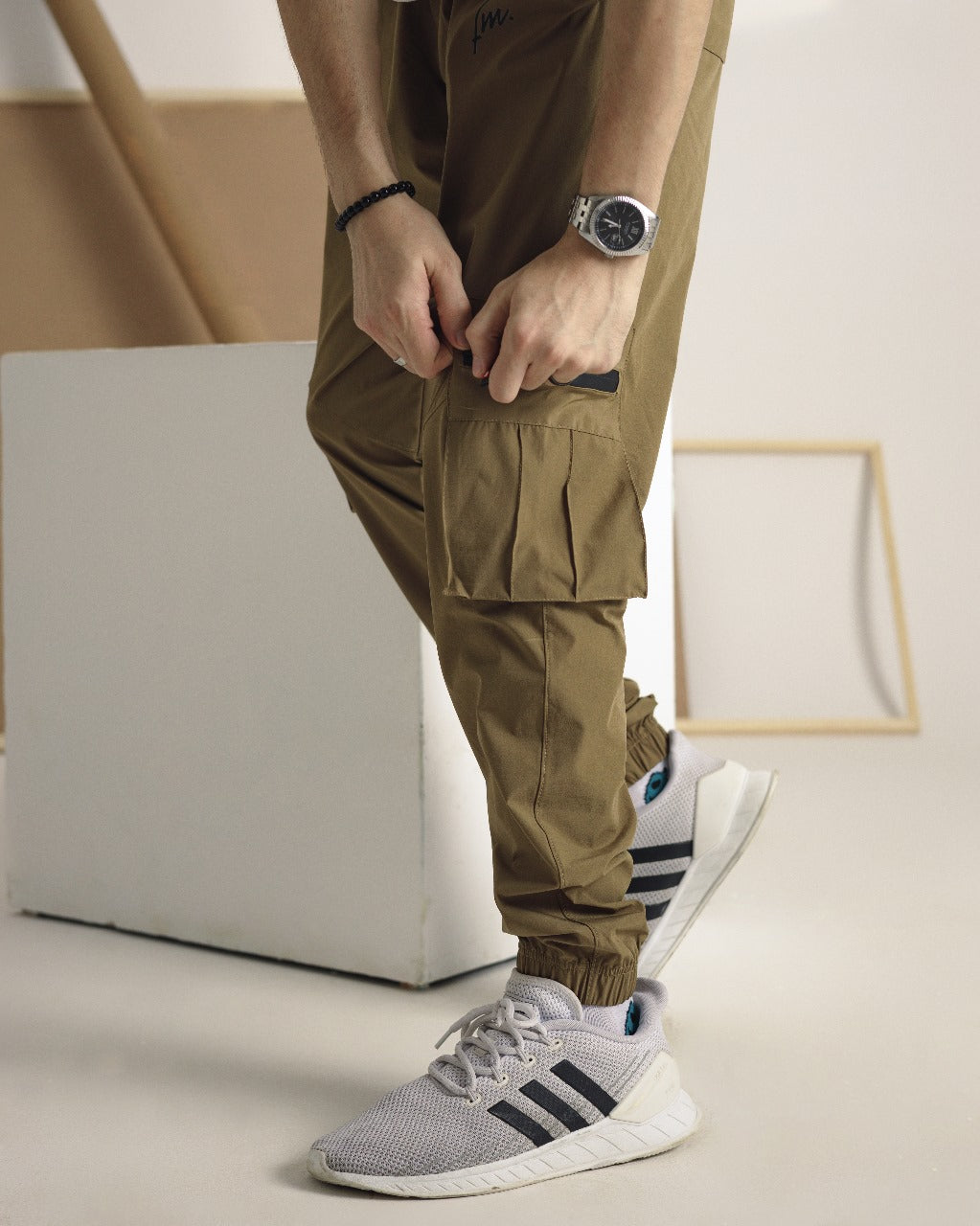 Beige Nylon crushed jogger pant