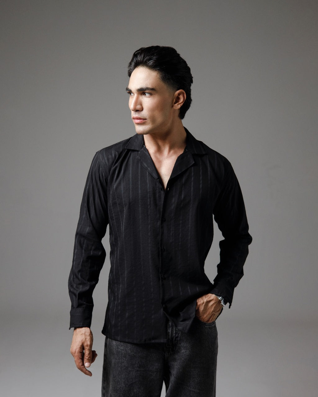 Black drop line cuban shirt