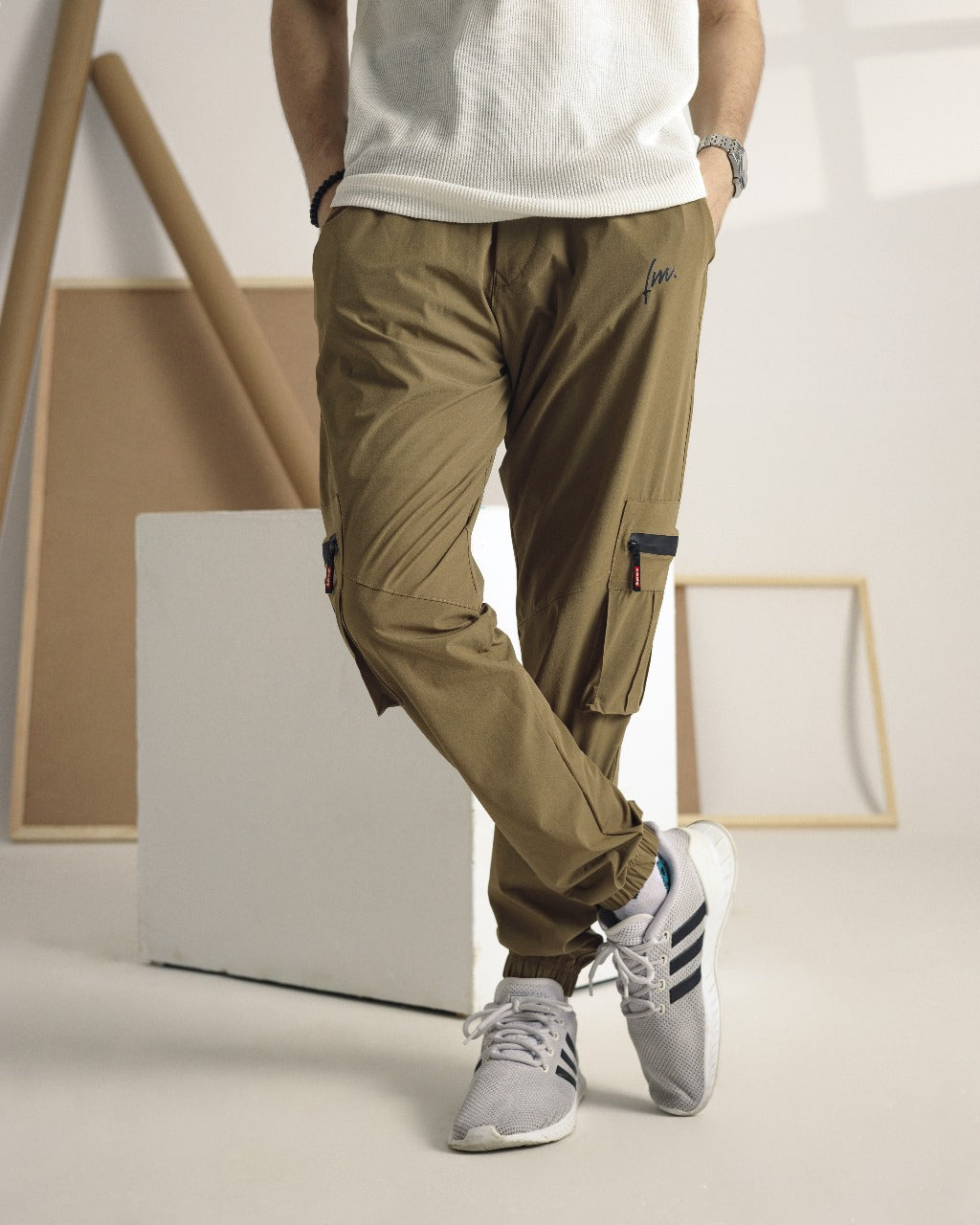 Beige Nylon crushed jogger pant