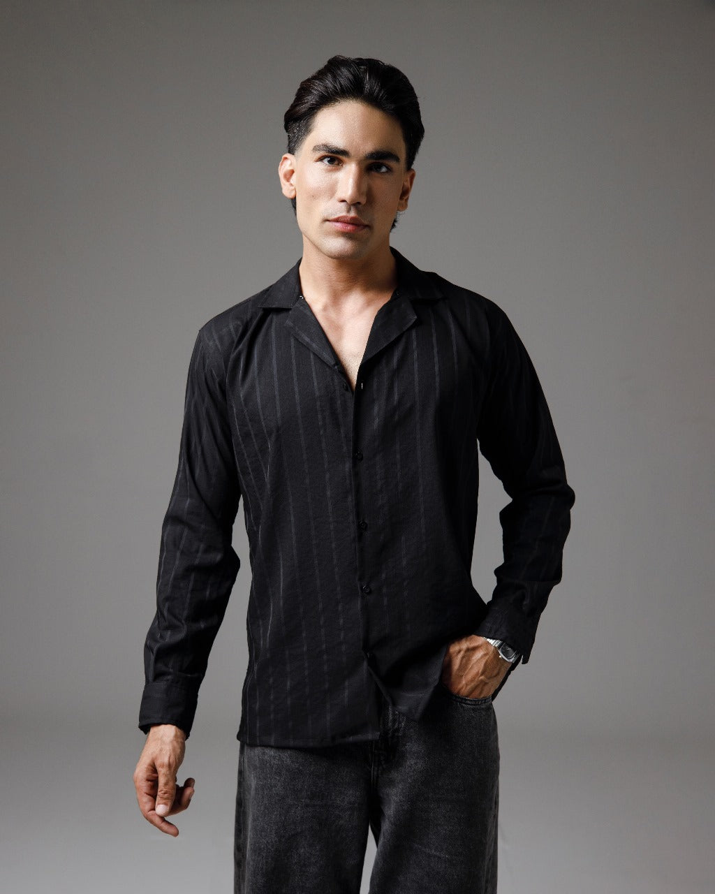 Black drop line cuban shirt