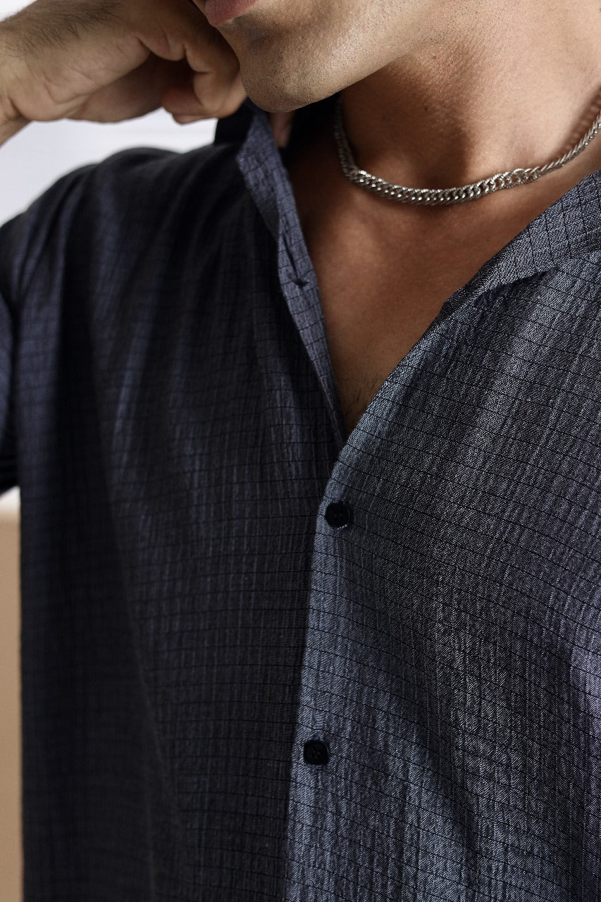 Grey dobby cuban shirt