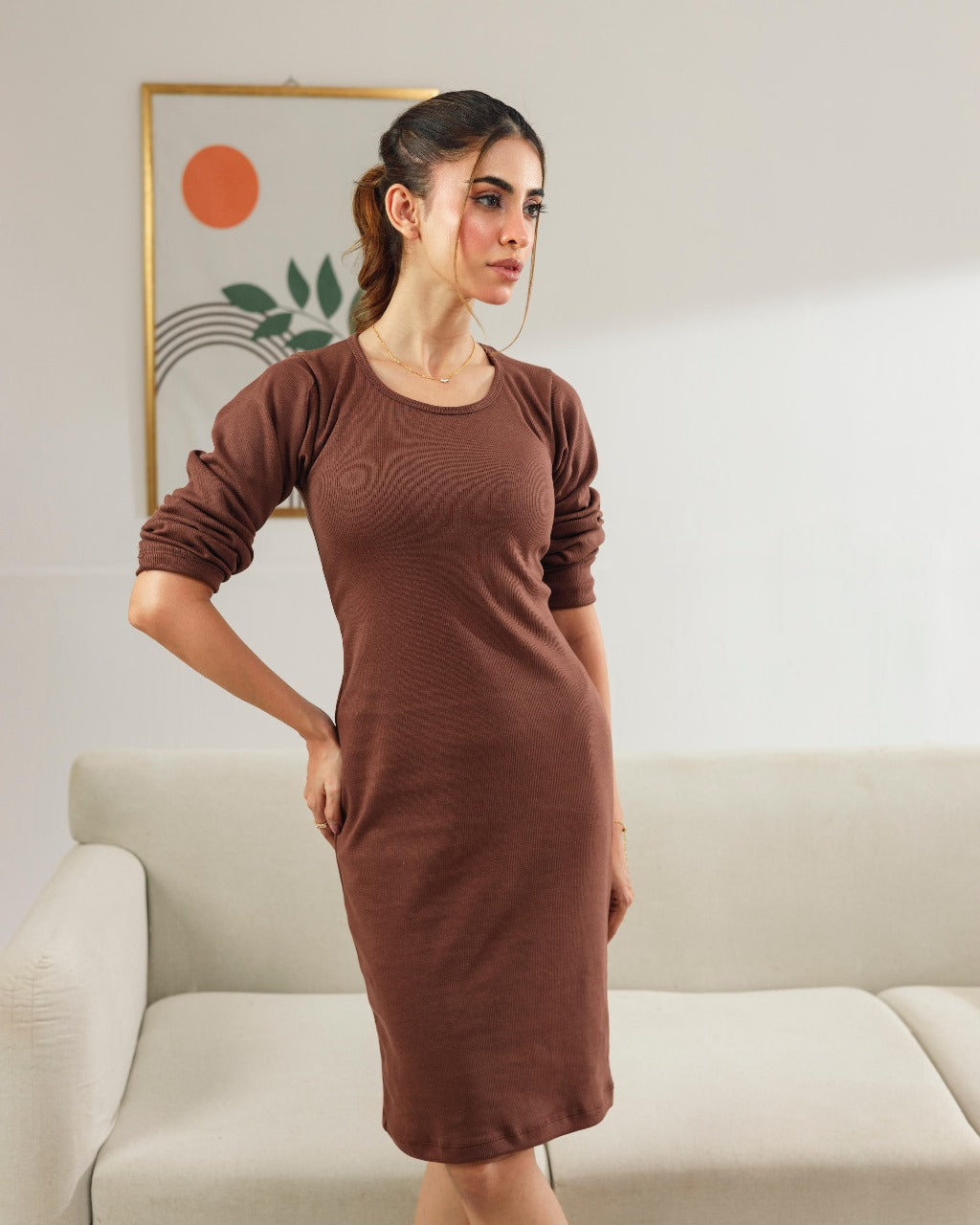 Brown Ribbed Bodycon