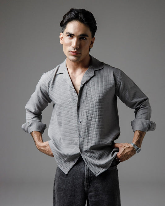 Grey textured cuban shirt