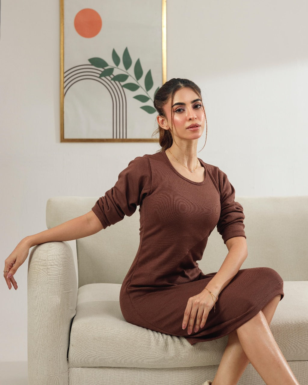 Brown Ribbed Bodycon