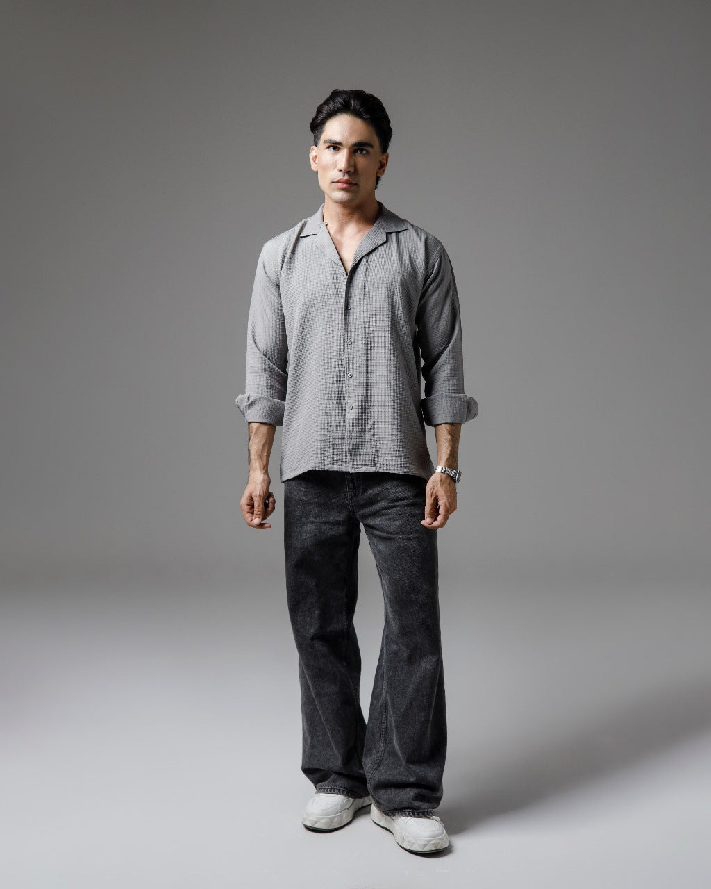 Grey textured cuban shirt