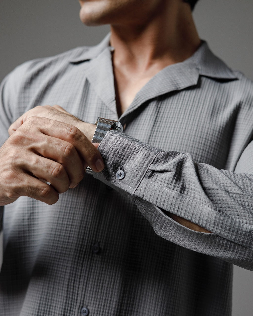 Grey textured cuban shirt