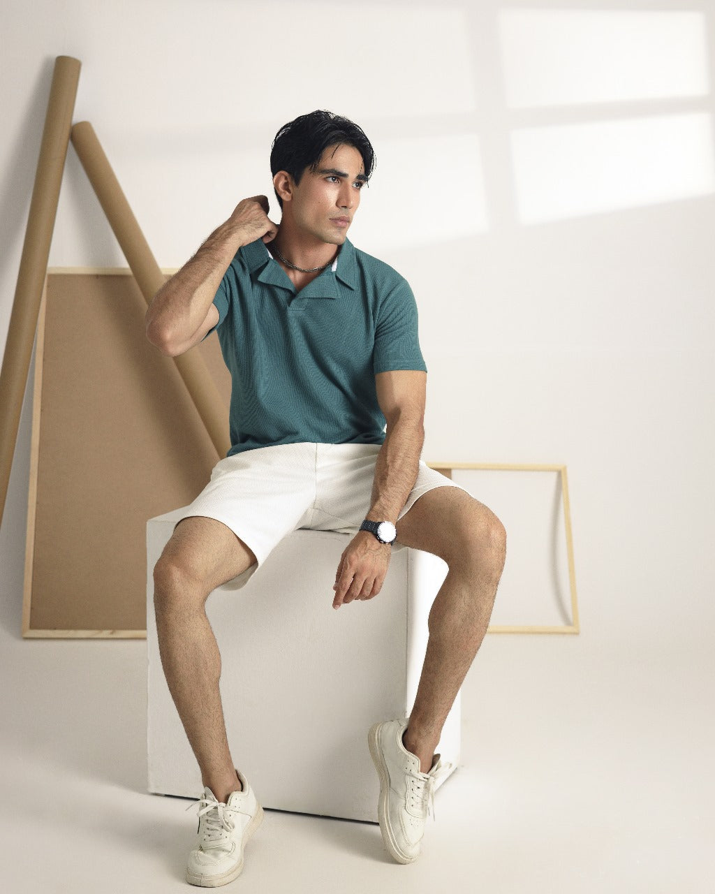 Sea green camp collar polo shirt
