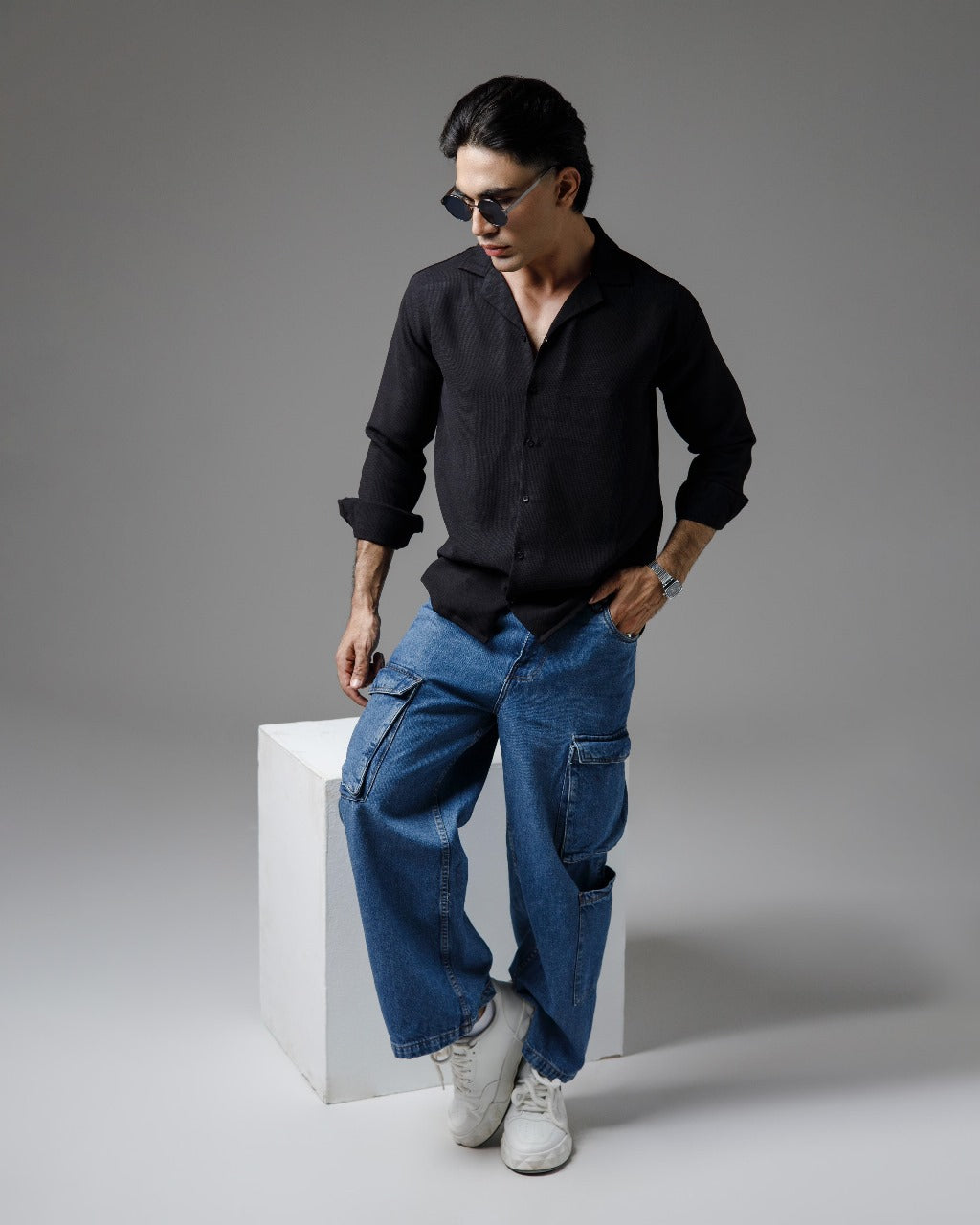 Black knitted cuban shirt
