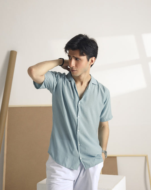 Turquesh textured cuban collar shirt