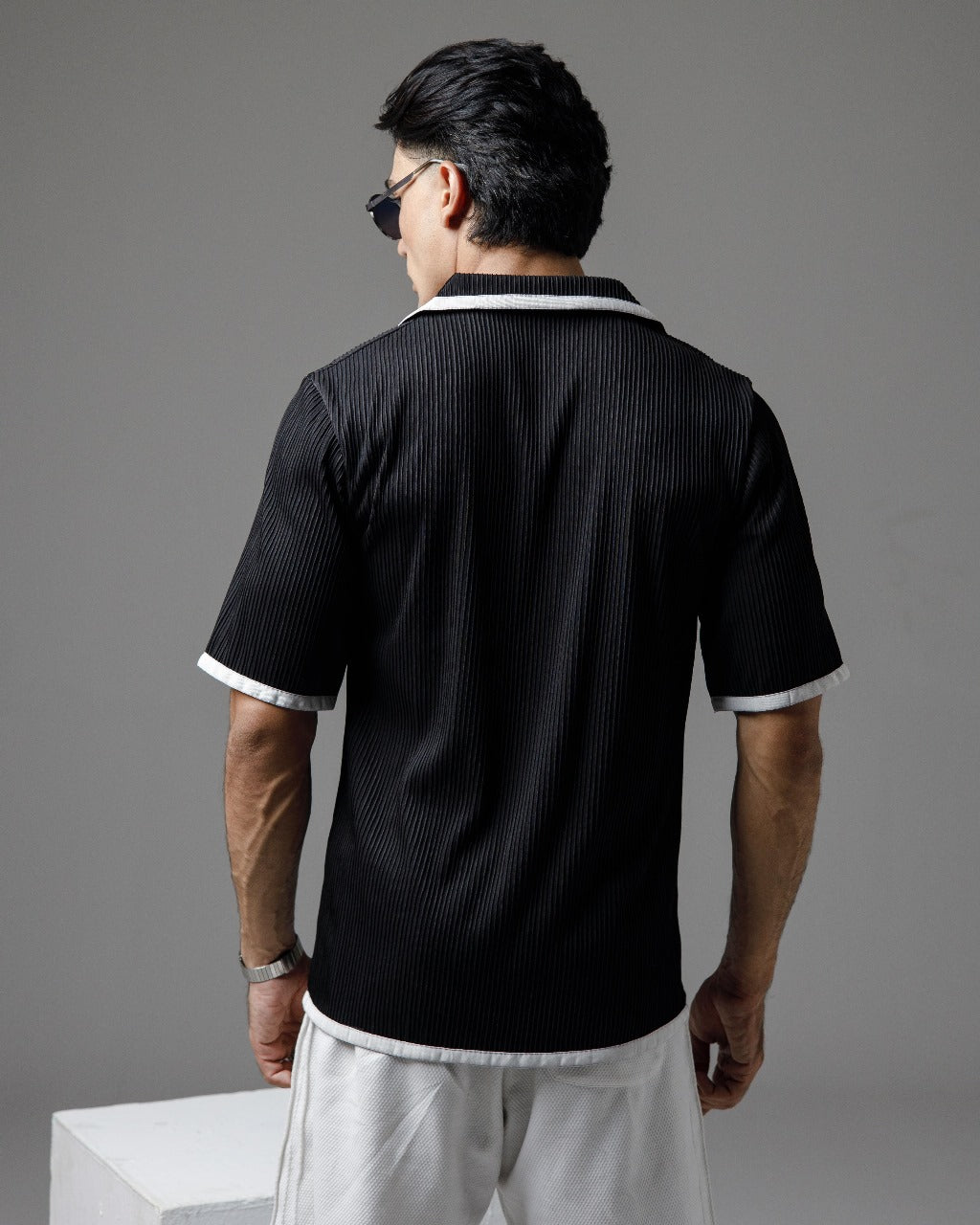 Black pleated cuban shirt