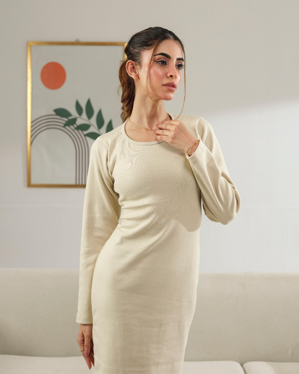 Mist Biege Ribbed Bodycon