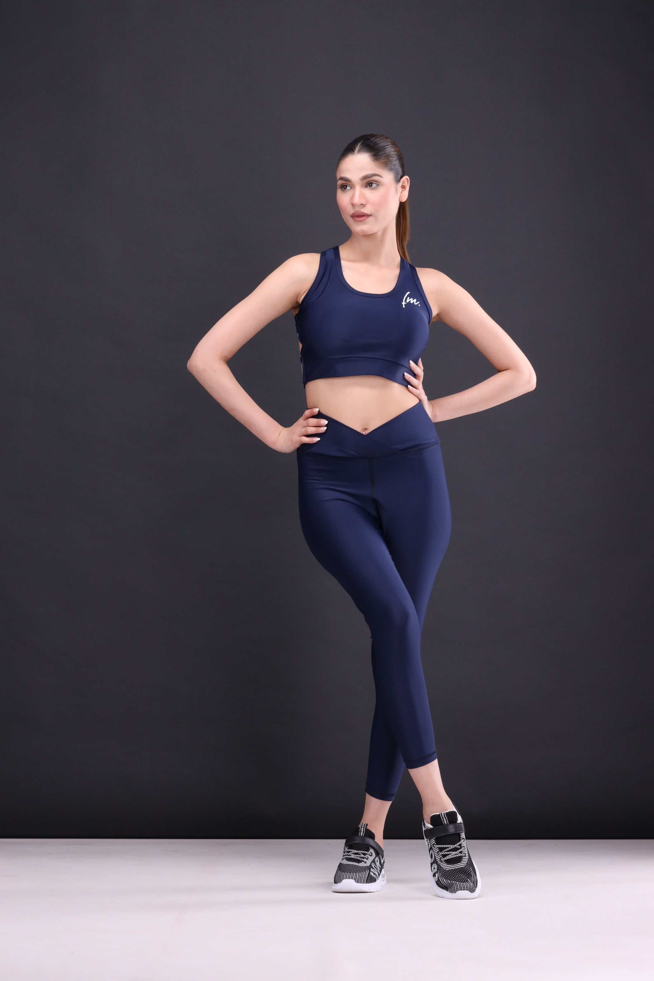 Navy Blue sports bra and leggings