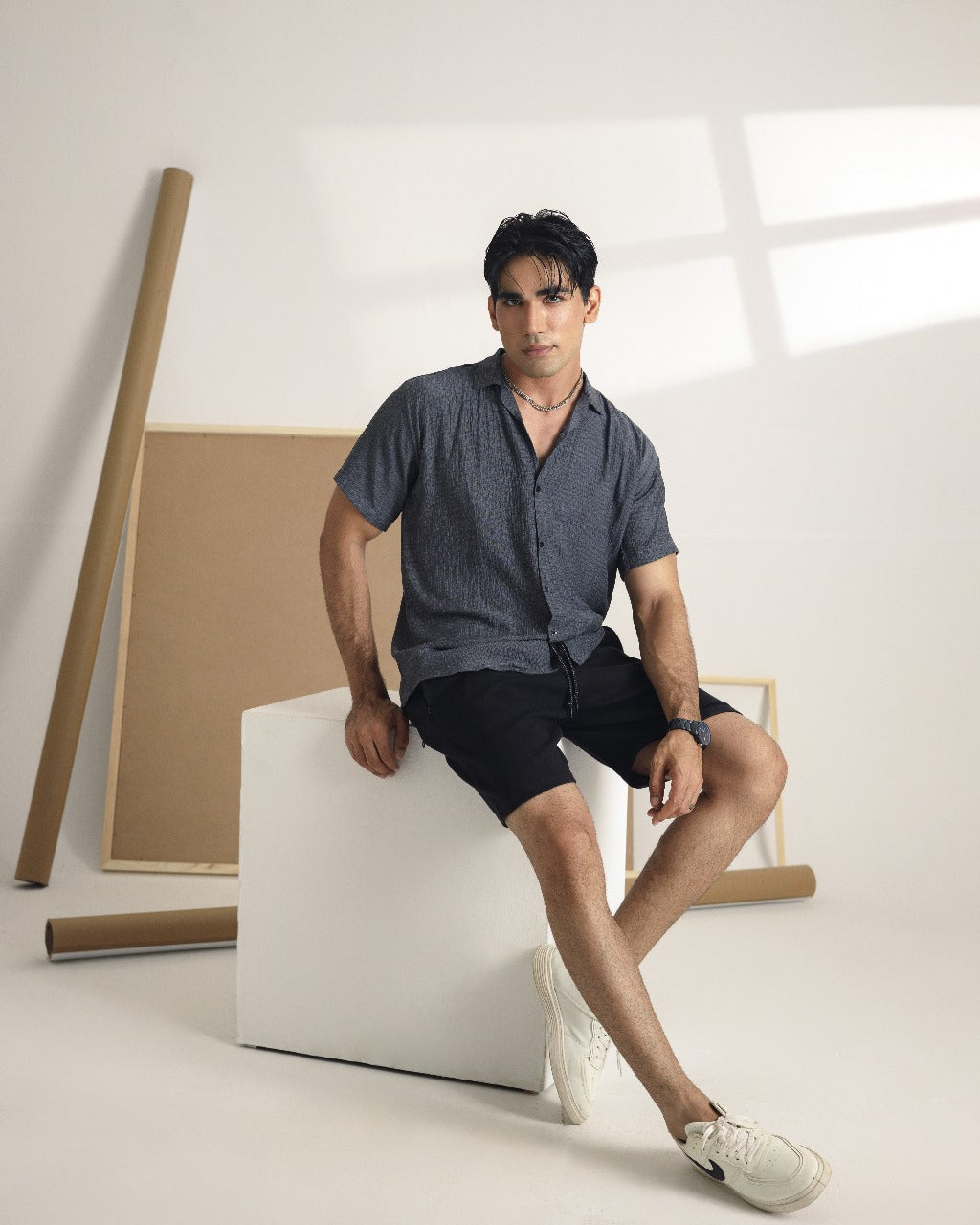 Grey dobby cuban shirt