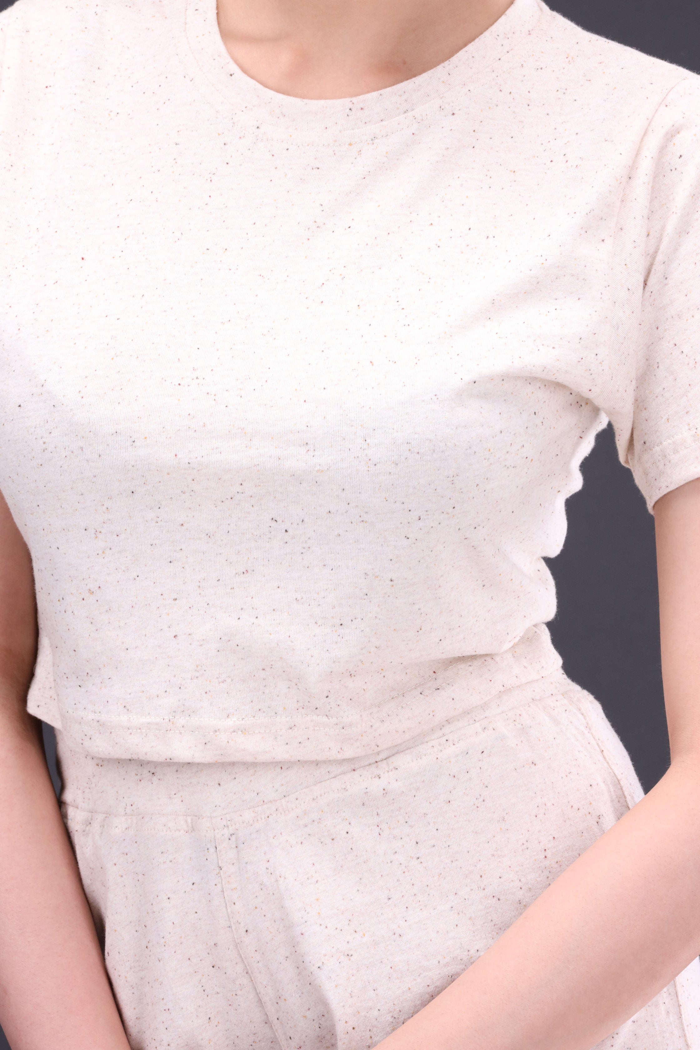 Beige chunk  crop Tee and flared pant