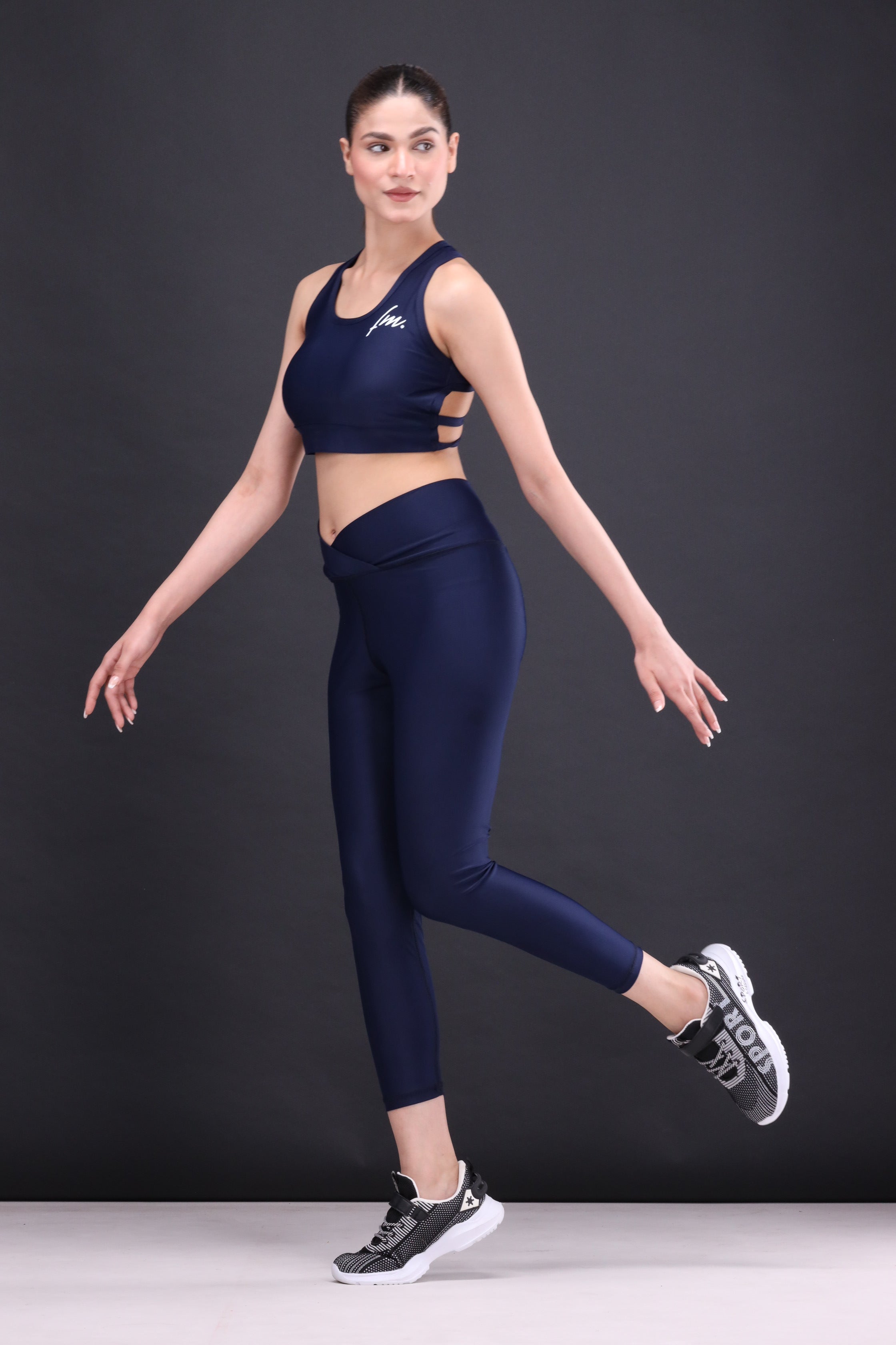 Navy Blue sports bra and leggings