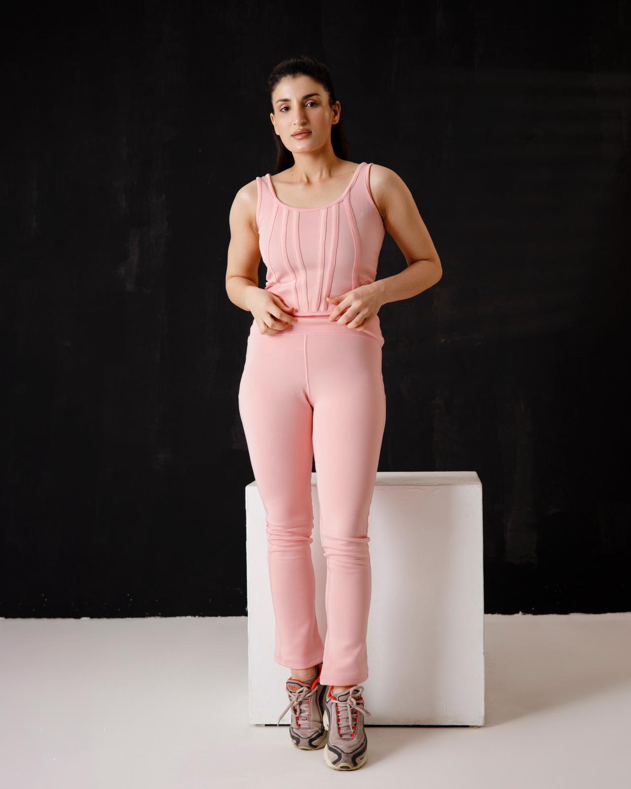 Baby pink CorsetTop and Slit Flarred leggings