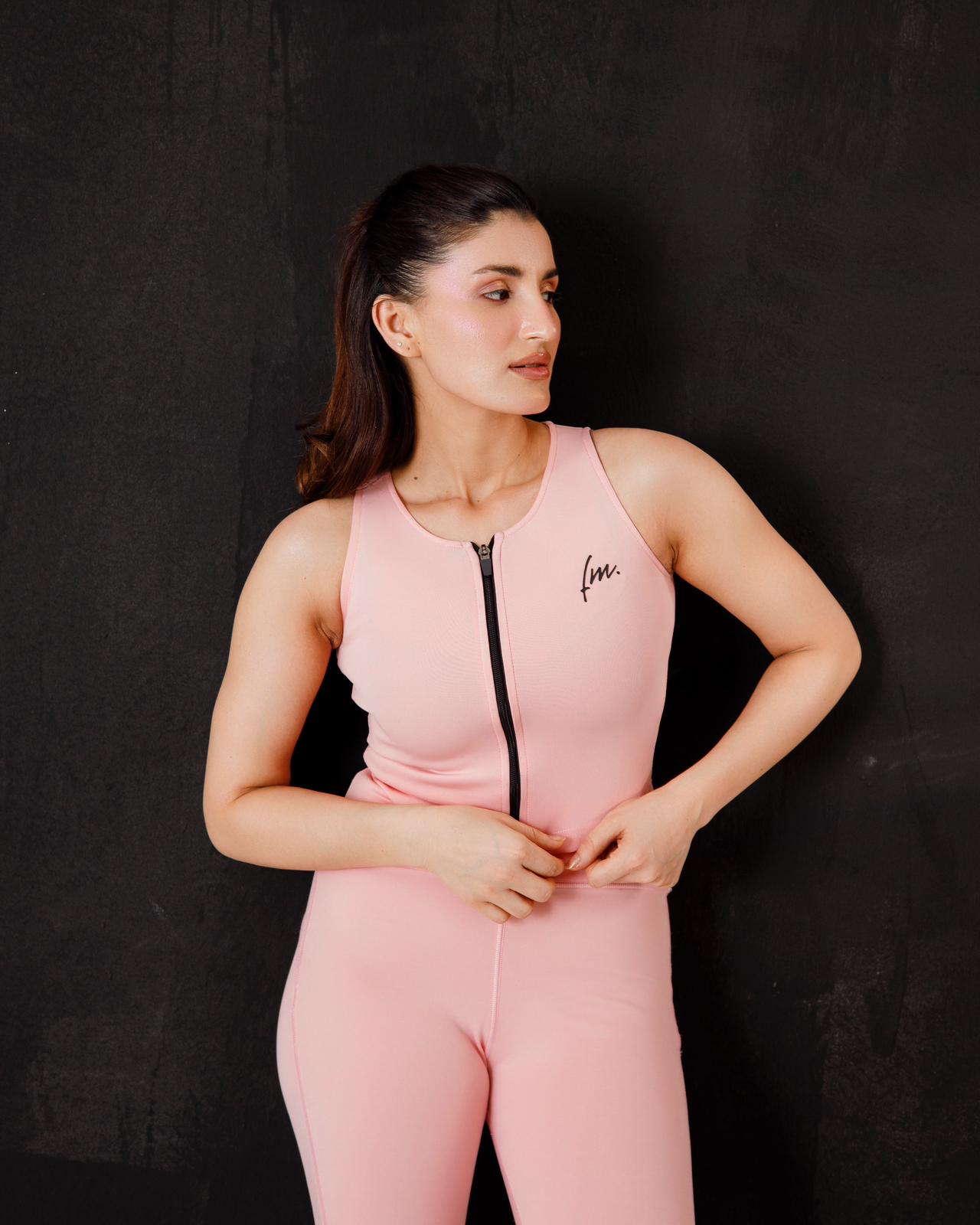 Baby pink zipper top and Slit Flarred Leggings