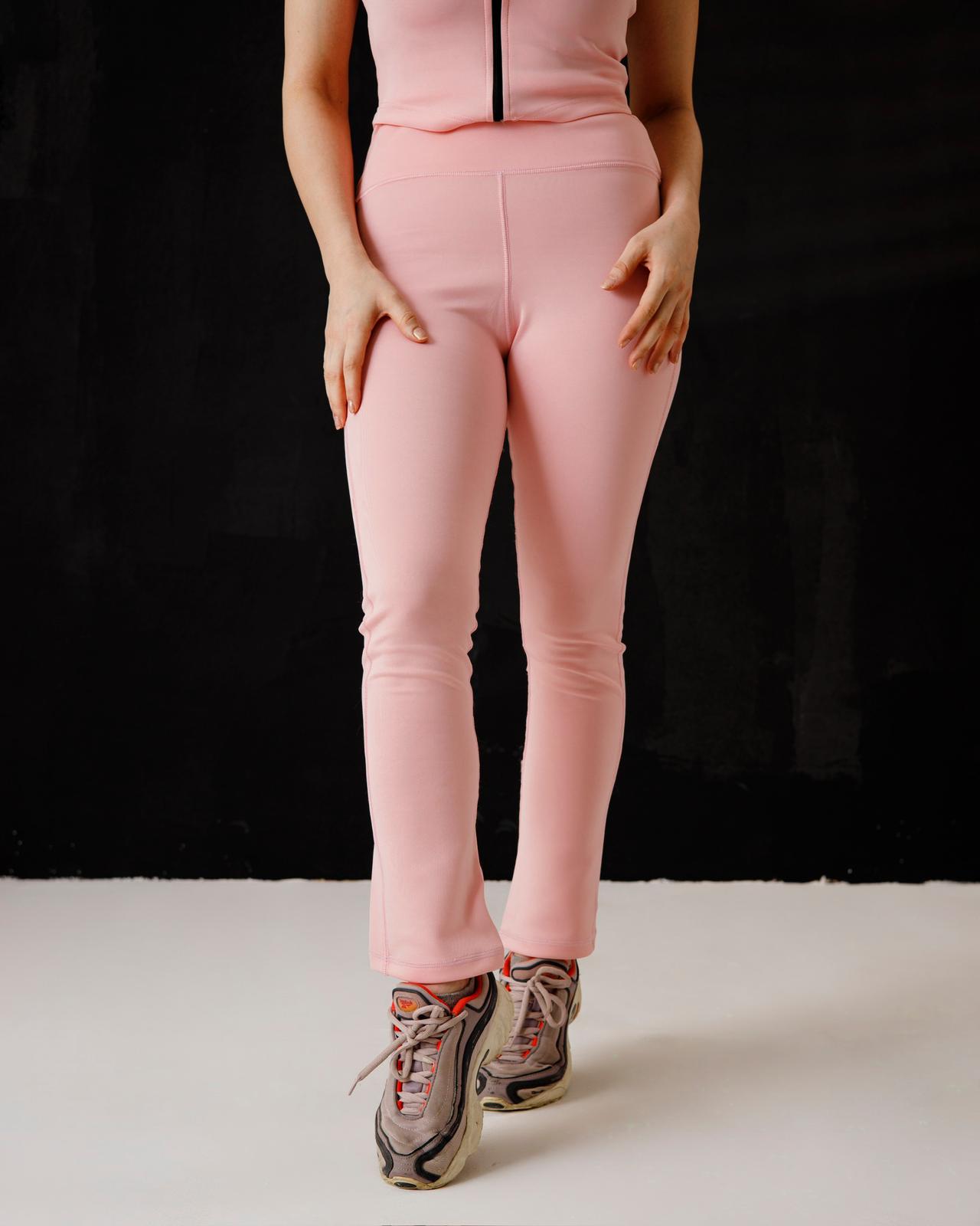 Baby pink zipper top and Slit Flarred Leggings