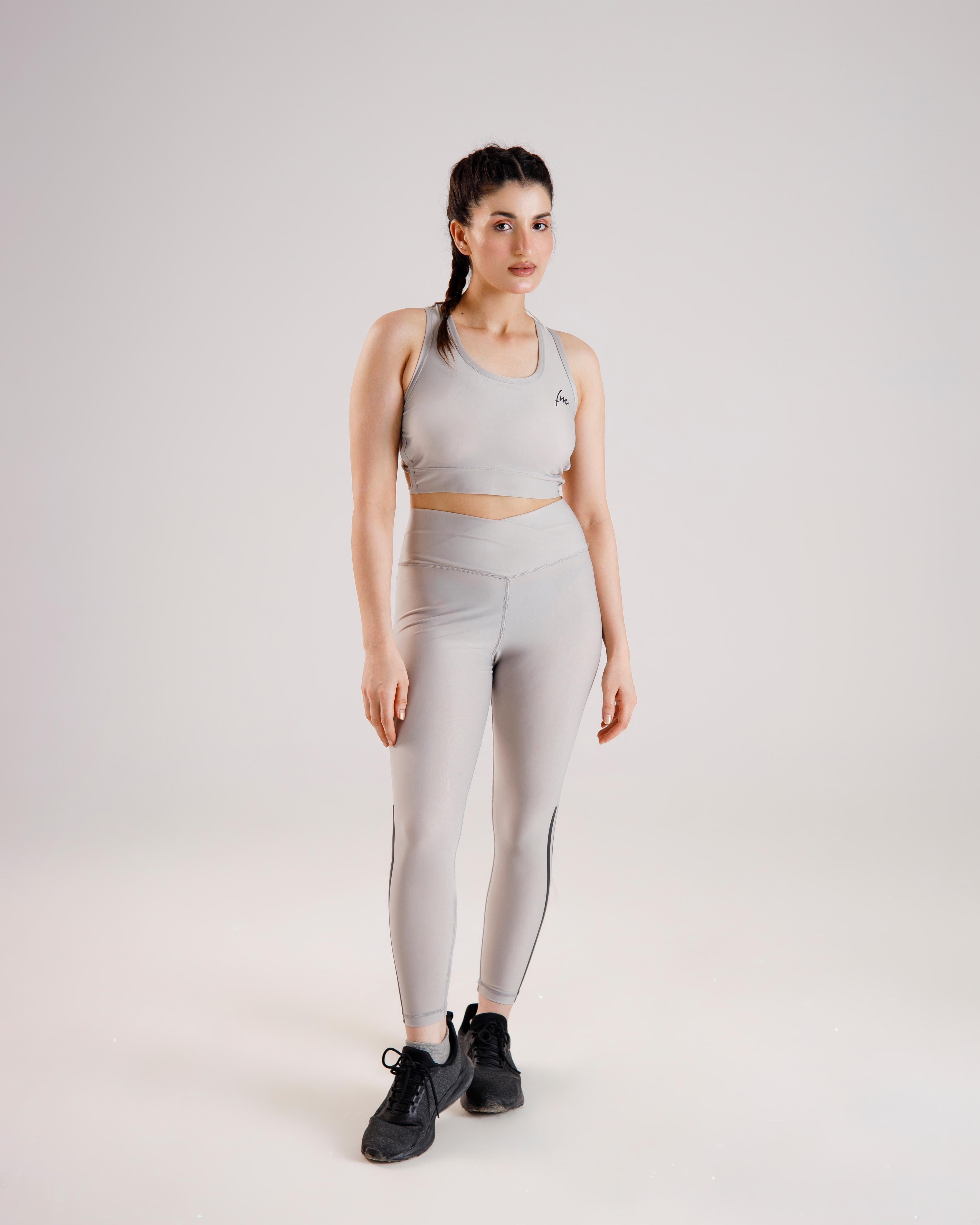 Light grey sports bra and legging