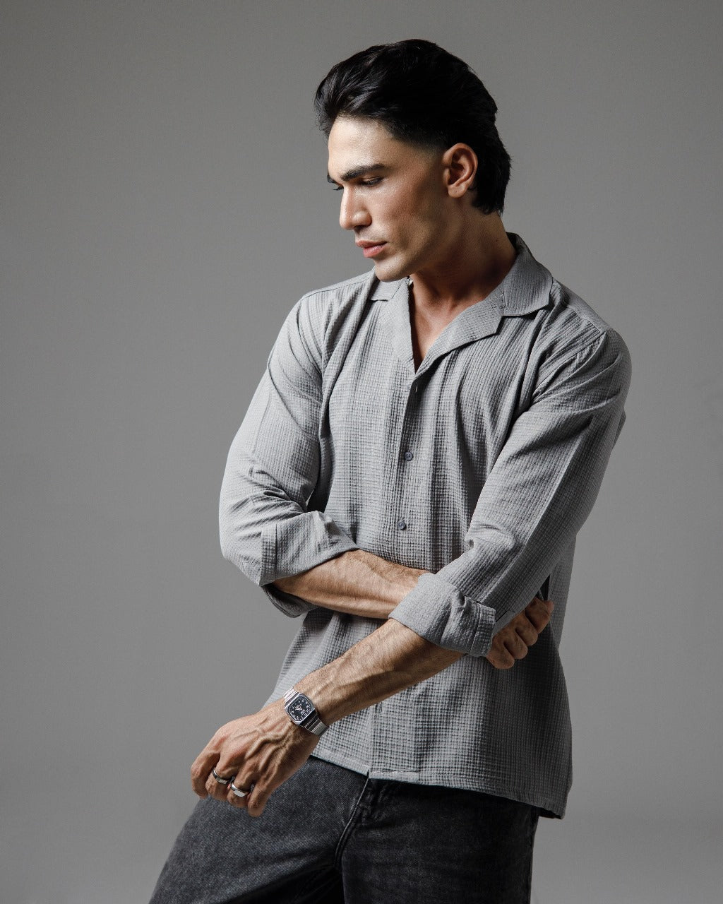Grey textured cuban shirt