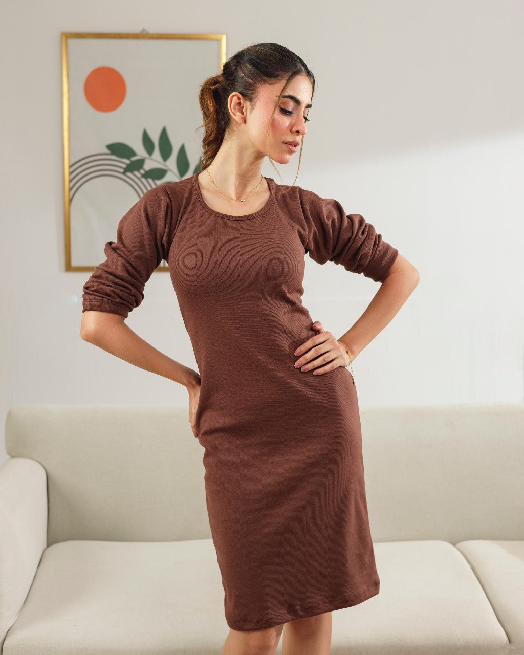 Brown Ribbed Bodycon