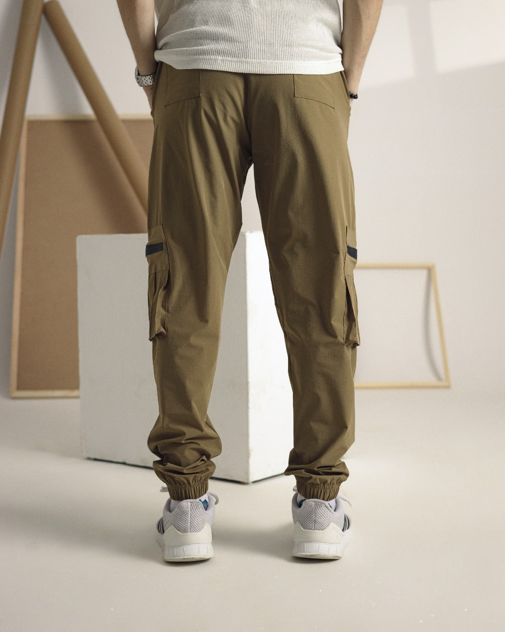 Beige Nylon crushed jogger pant