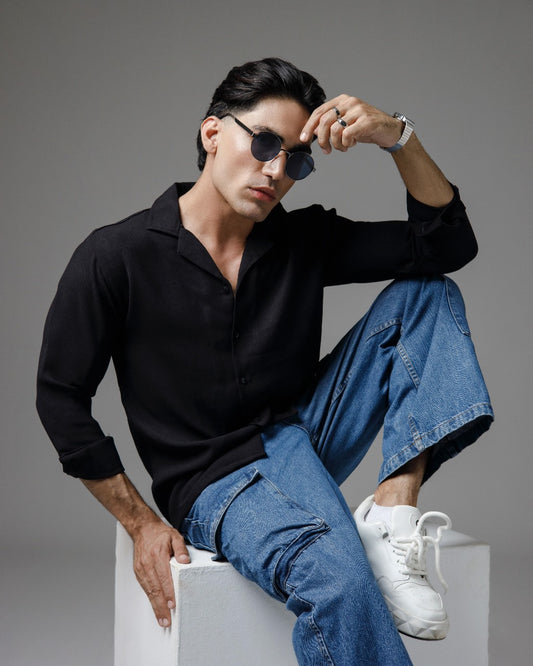 Black knitted cuban shirt