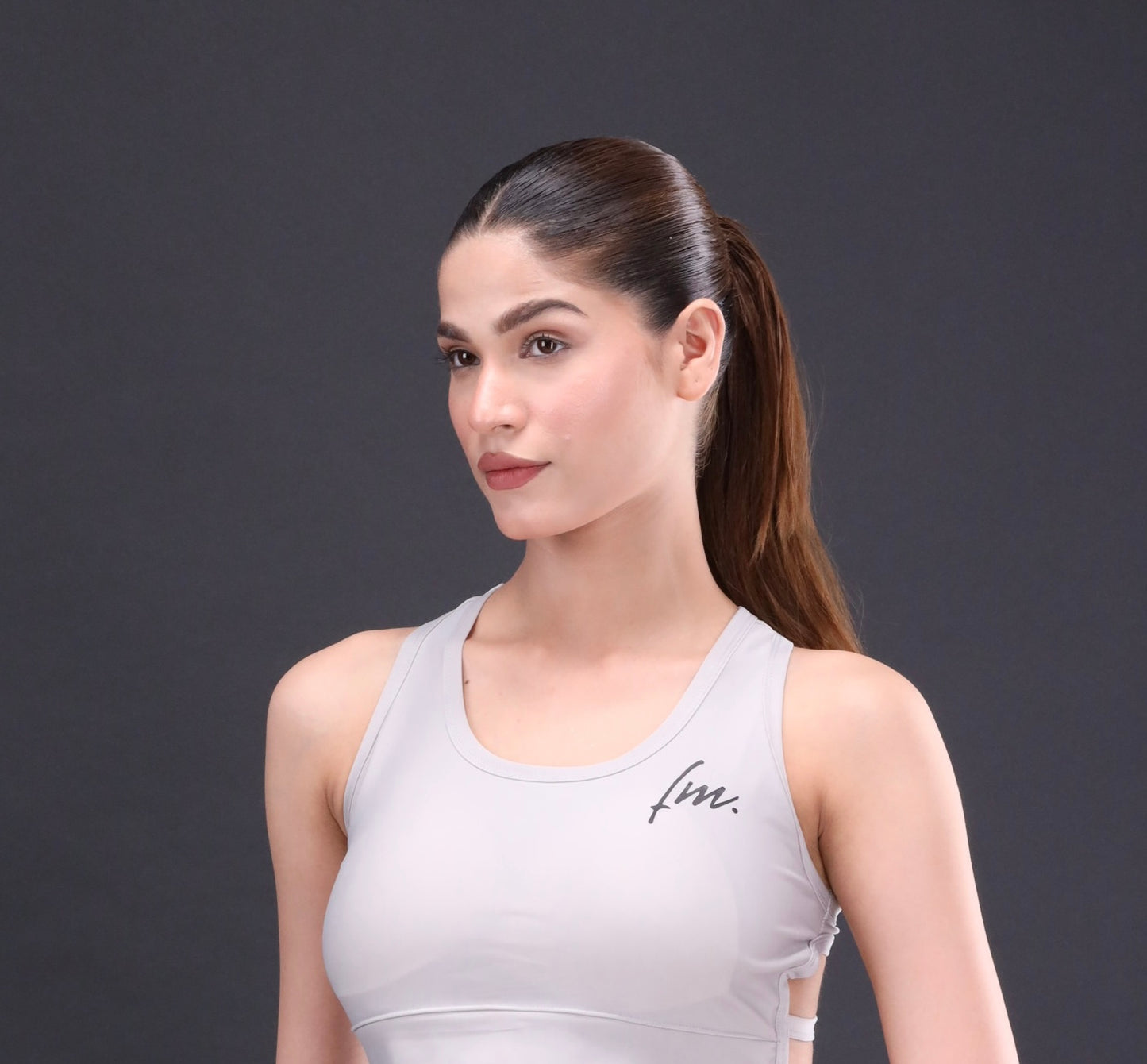 Grey sports bra and leggings