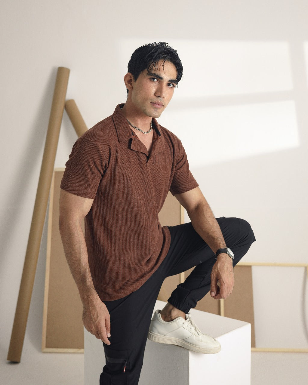 Camp Collar Brown polo shirt