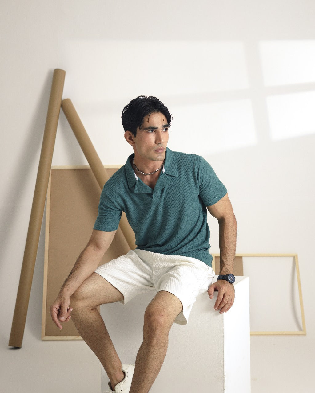 Sea green camp collar polo shirt