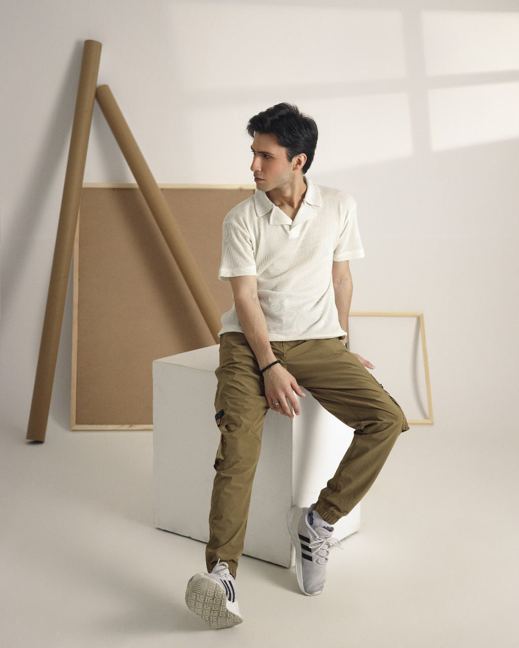 Beige Nylon crushed jogger pant