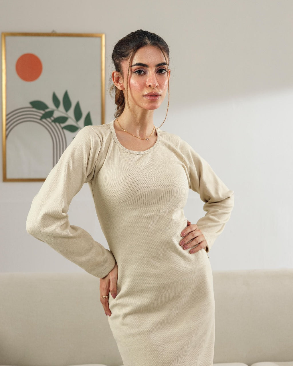 Mist Biege Ribbed Bodycon
