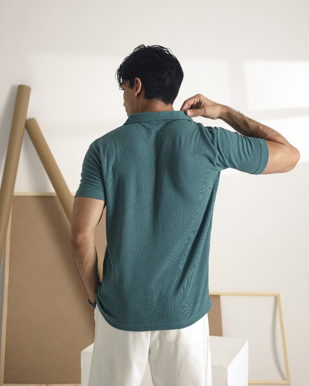Sea green camp collar polo shirt
