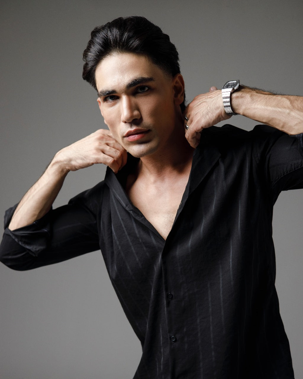 Black drop line cuban shirt